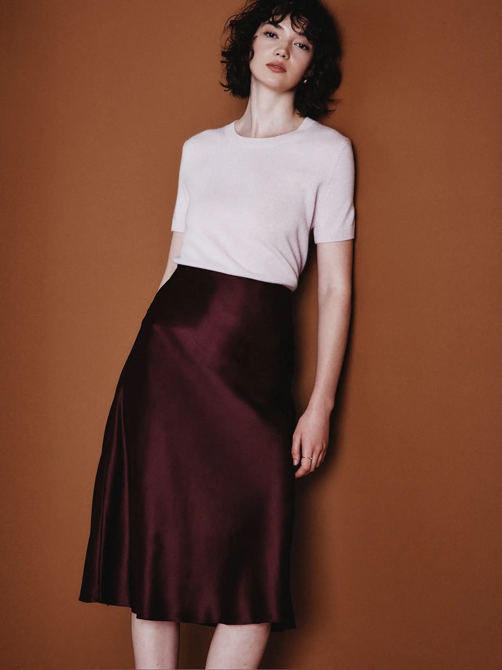 Quince Burgundy/Wine Tasting Washable Silk Midi Skirt Preppy Classic Size 2X